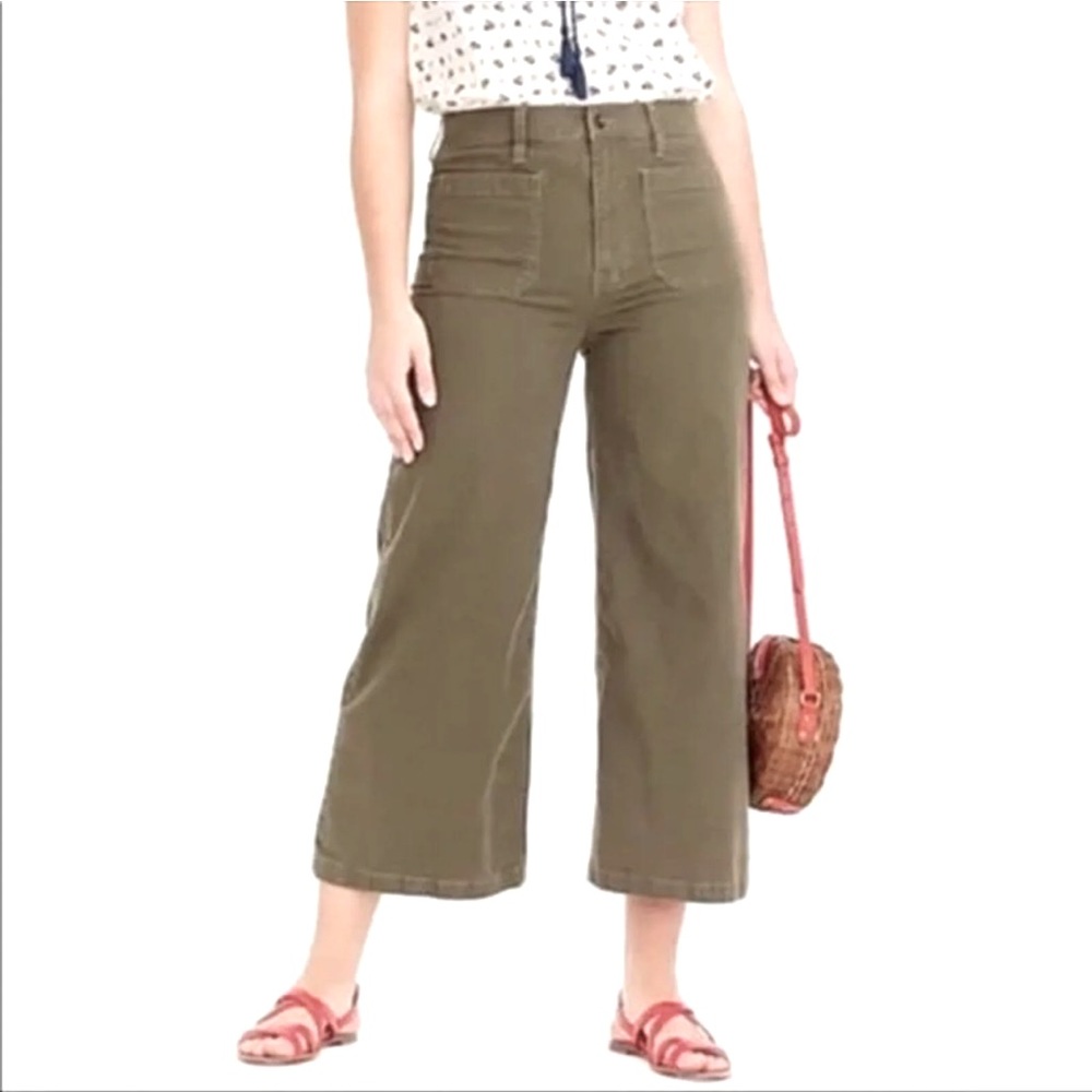 J. Crew Point Sur Army Green Cropped Wide Leg Pants